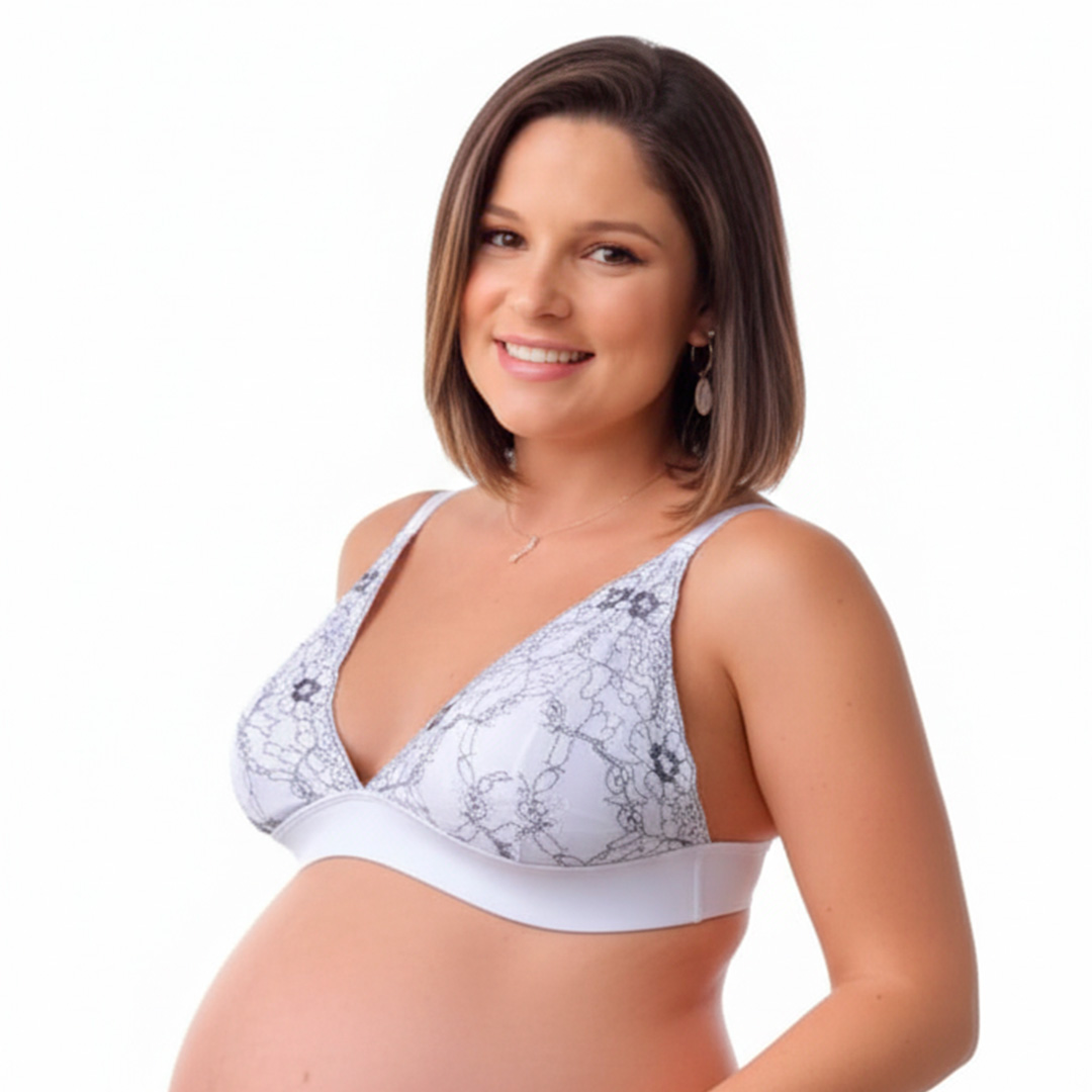 Sostén Maternal Halter Broche Lactancia Pretina Ancha, BlsncoFloreado 18