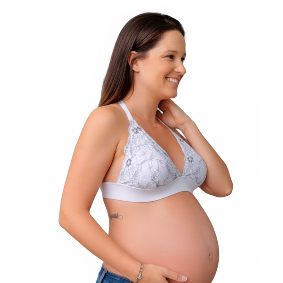 Sostén Maternal Halter Broche Lactancia Pretina Ancha, BlsncoFloreado 19