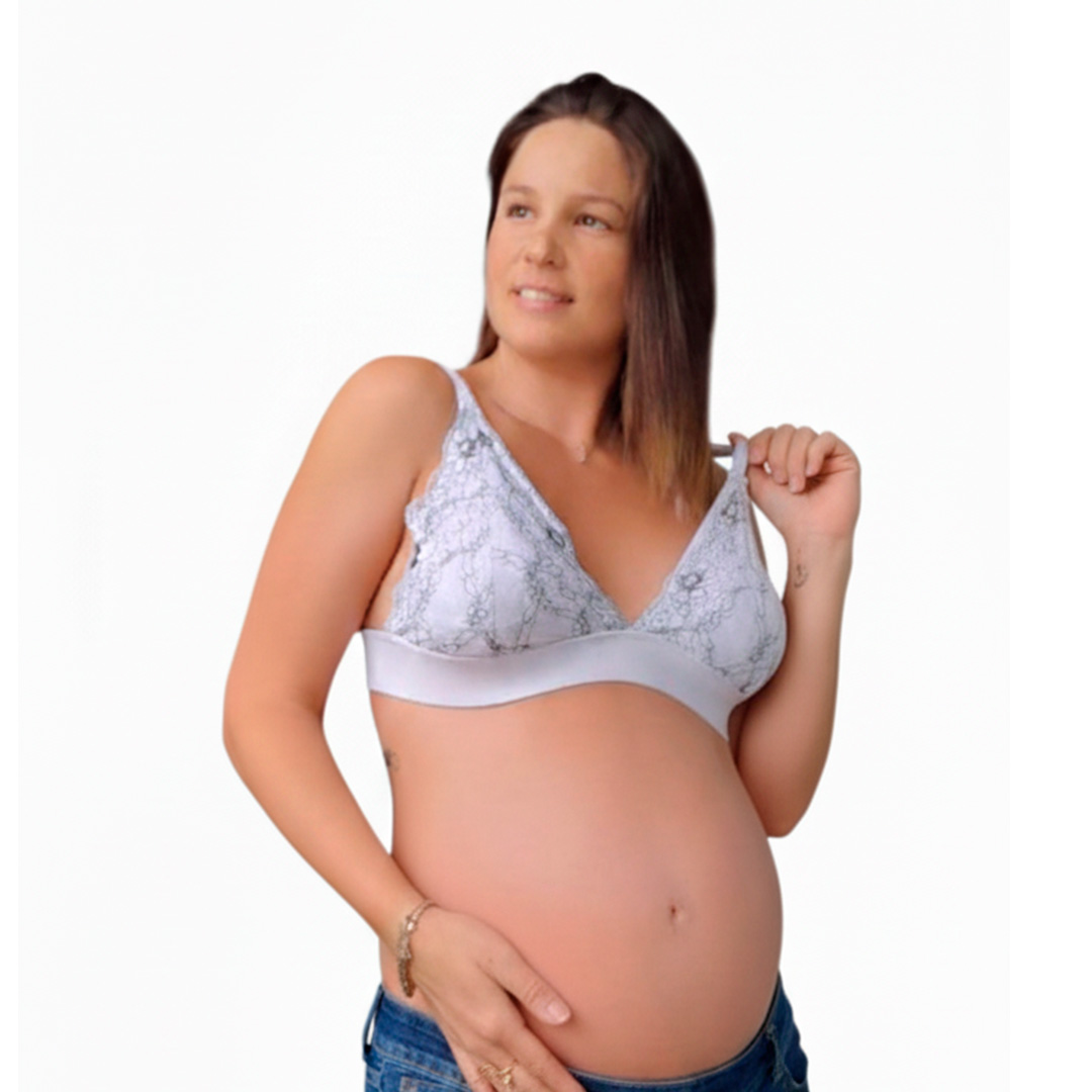 Sostén Maternal Halter Broche Lactancia Pretina Ancha, BlsncoFloreado 23