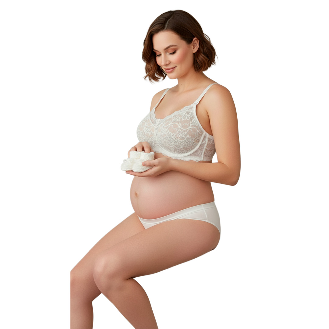 Sostén Maternal Julietta, Broche Lactancia, Encaje, BlancoBeige 5