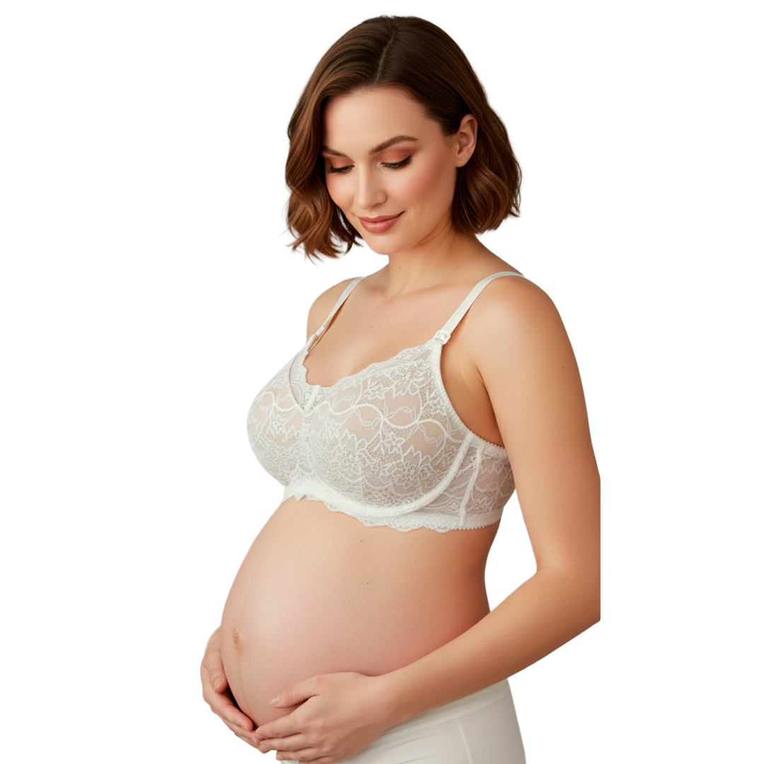 Sostén Maternal Julietta, Broche Lactancia, Encaje, BlancoBeige 1