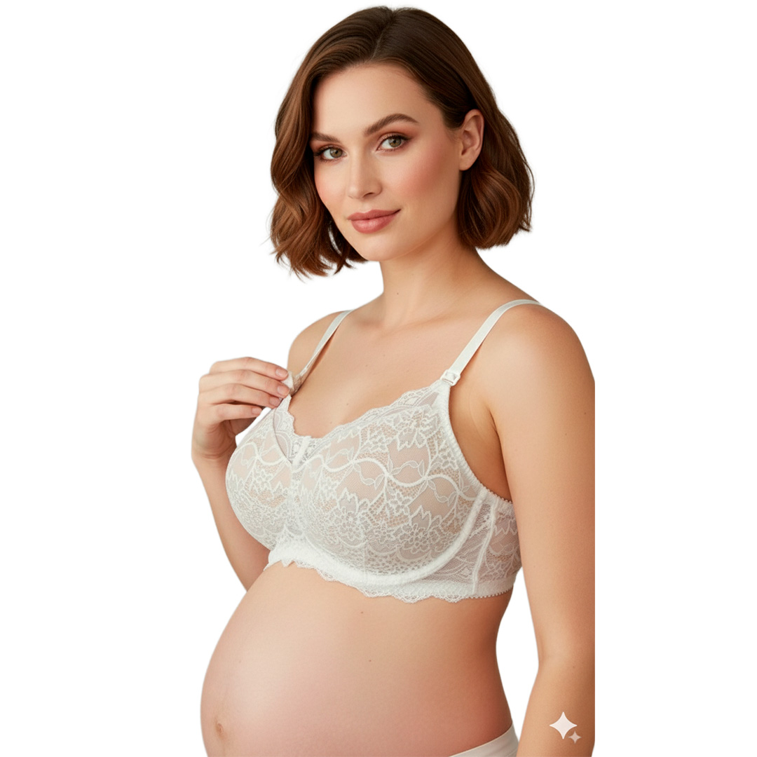 Sostén Maternal Julietta, Broche Lactancia, Encaje, BlancoBeige 4