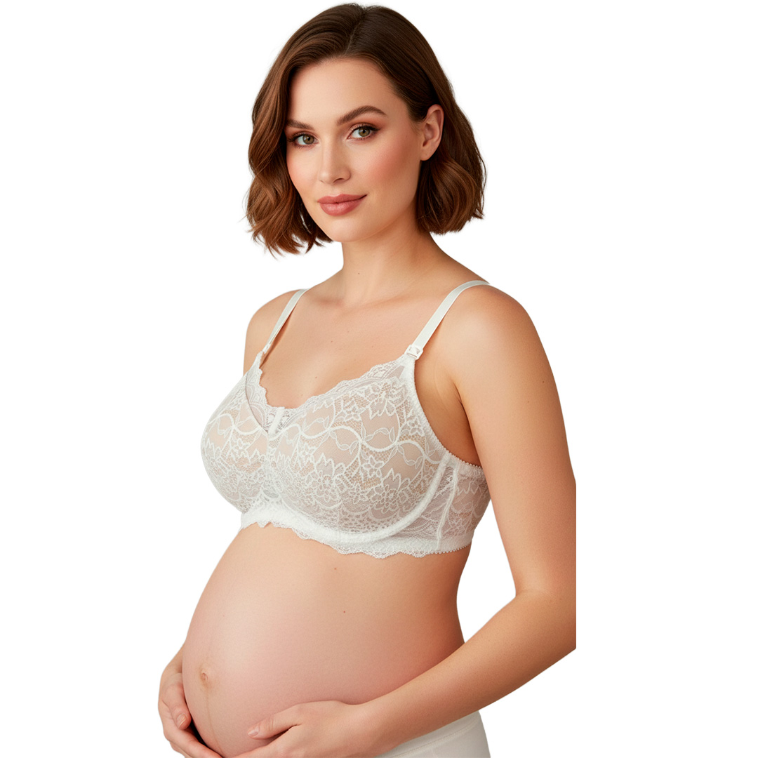 Sostén Maternal Julietta, Broche Lactancia, Encaje, BlancoBeige 2