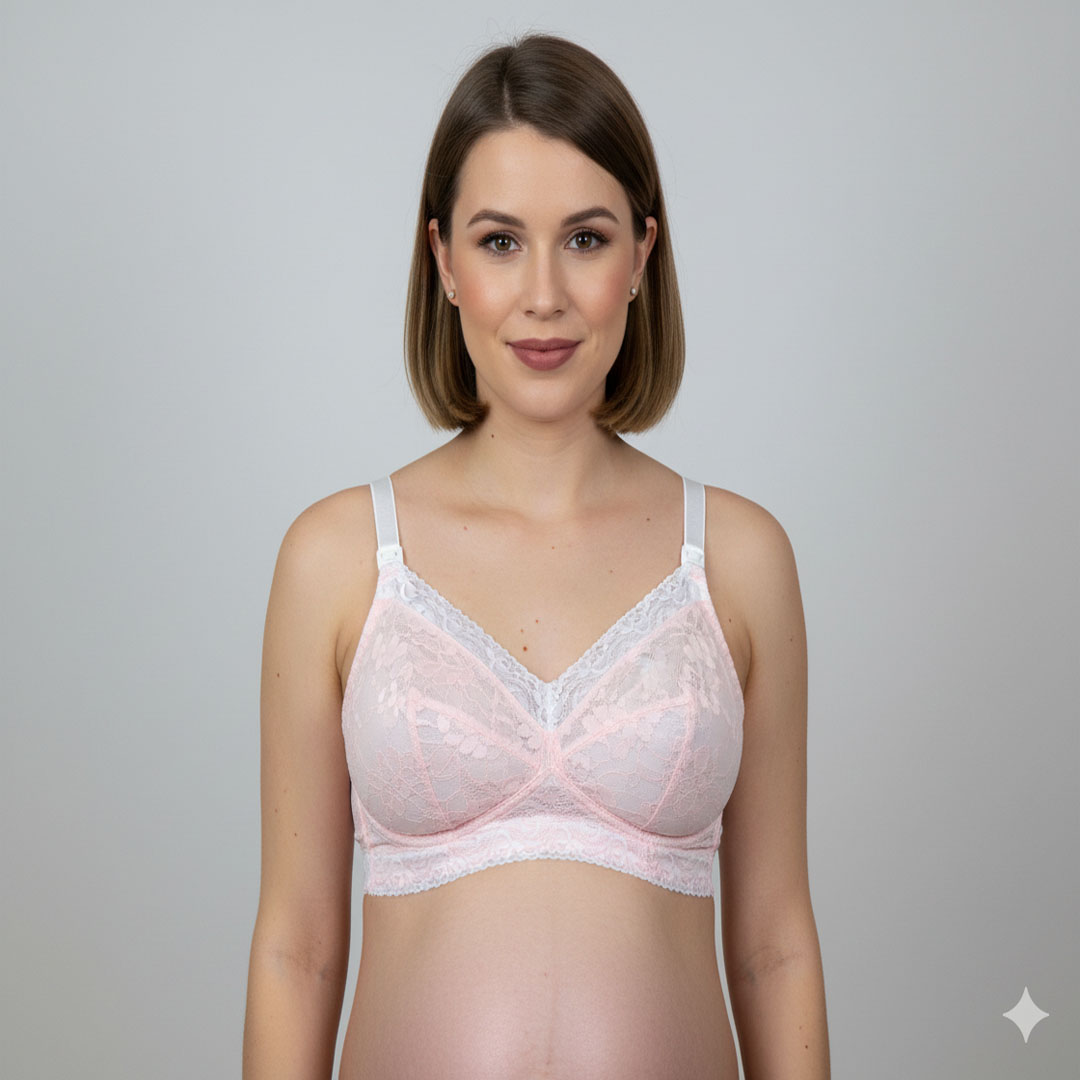 Sostén Maternal Julietta, Broche Lactancia, Encaje, RosadoBlanco 2