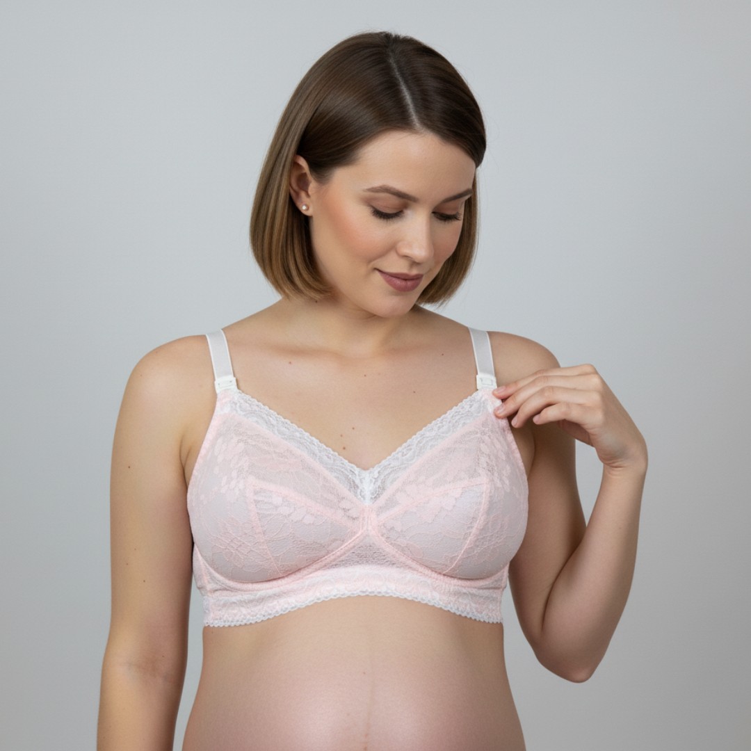 Sostén Maternal Julietta, Broche Lactancia, Encaje, RosadoBlanco 3