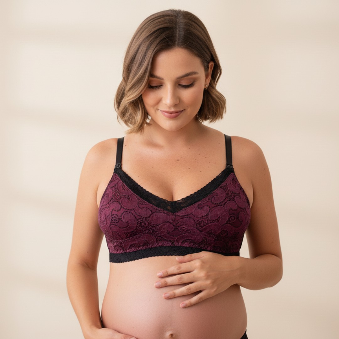 Sostén Maternal Julietta, Broche Lactancia, Encaje, GuindaNegro 3