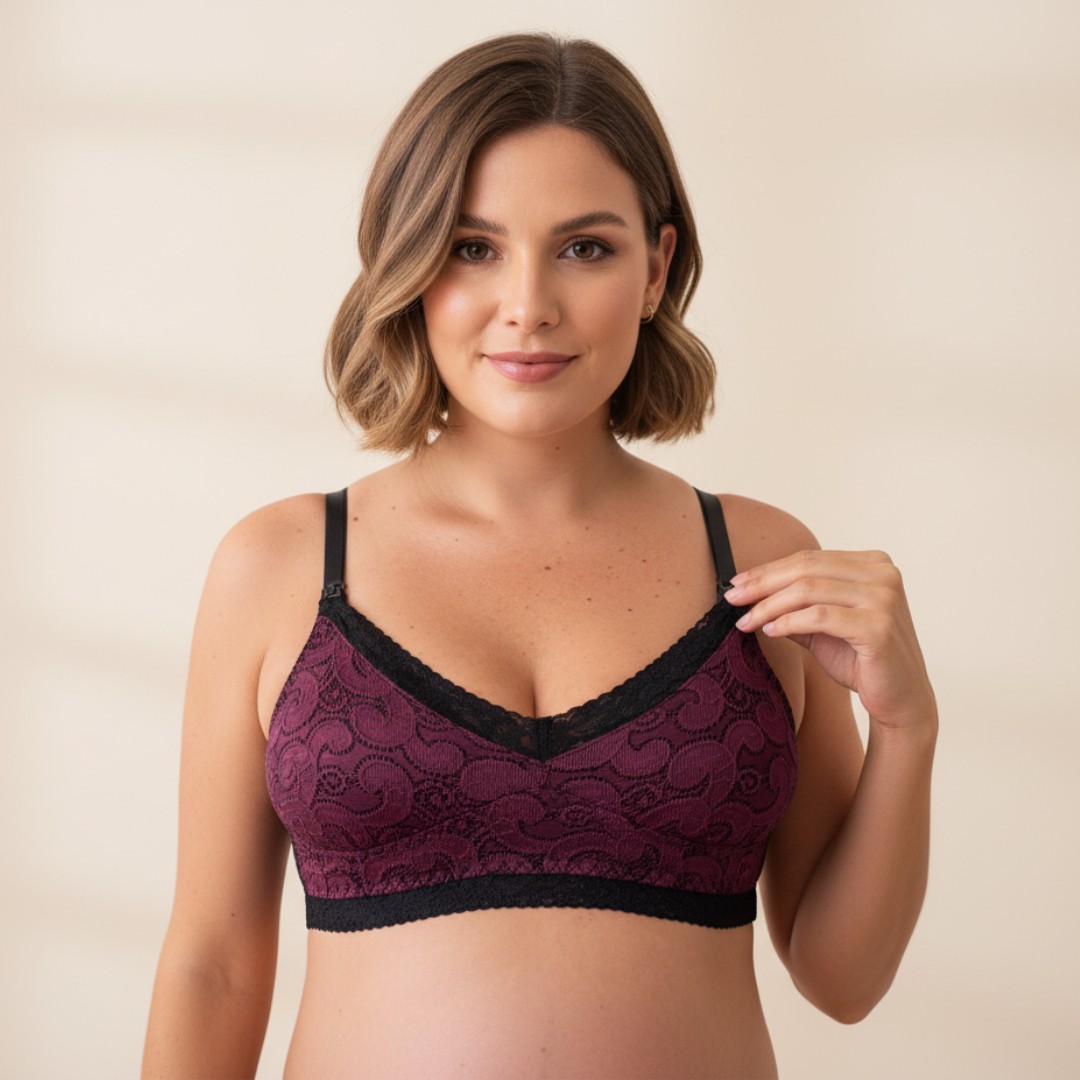 Sostén Maternal Julietta, Broche Lactancia, Encaje, GuindaNegro 6