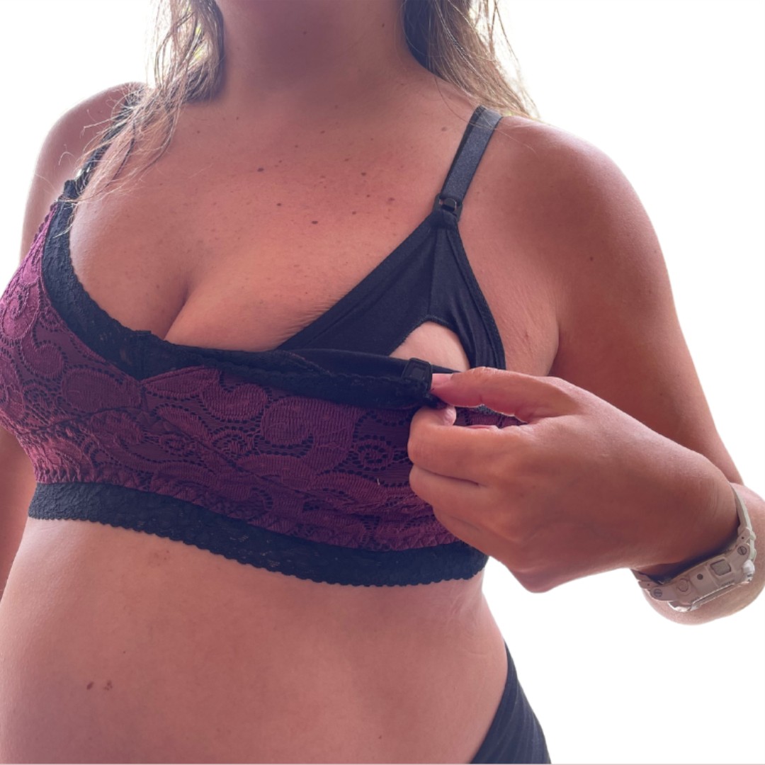 Sostén Maternal Julietta, Broche Lactancia, Encaje, GuindaNegro 13