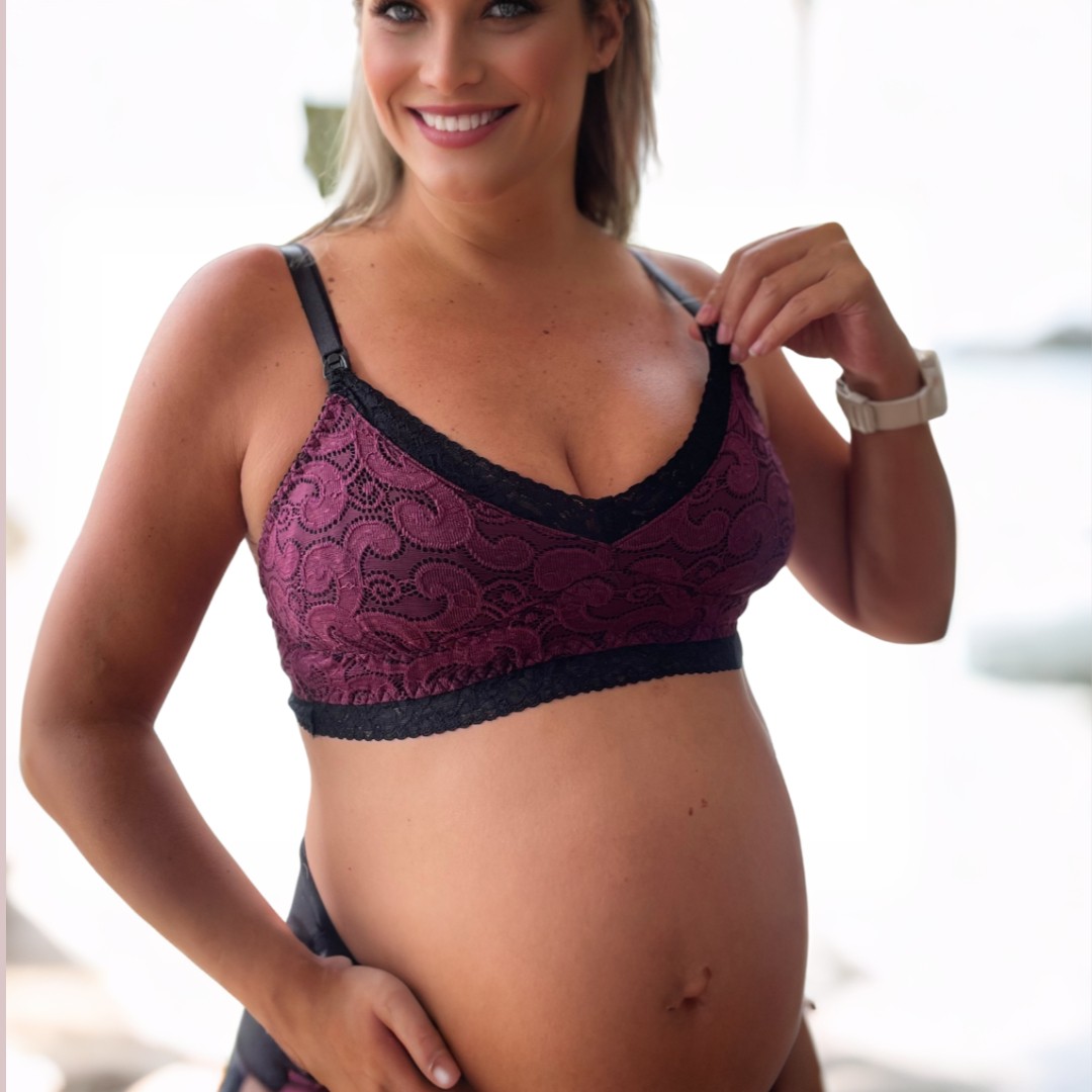 Sostén Maternal Julietta, Broche Lactancia, Encaje, GuindaNegro 9