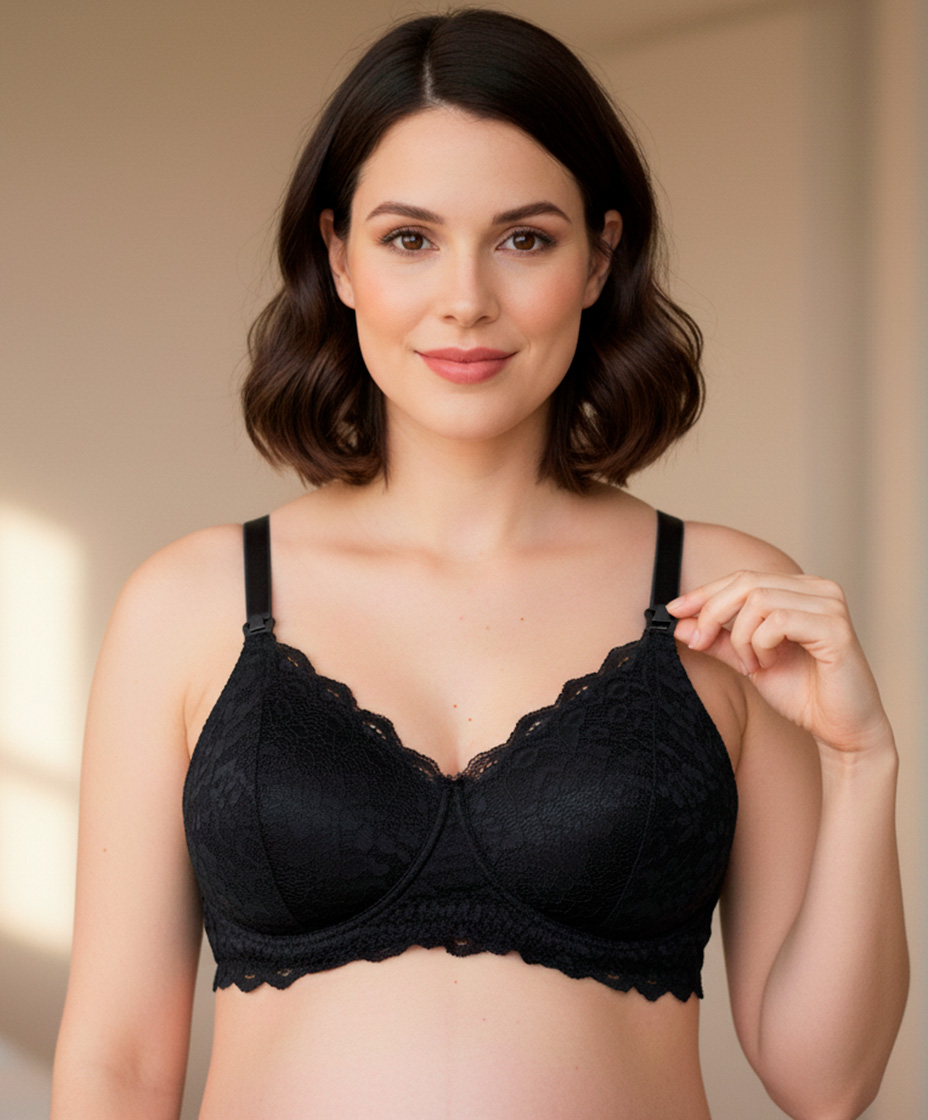 Sostén Maternal Julietta, Broche Lactancia, Encaje, Negro 1