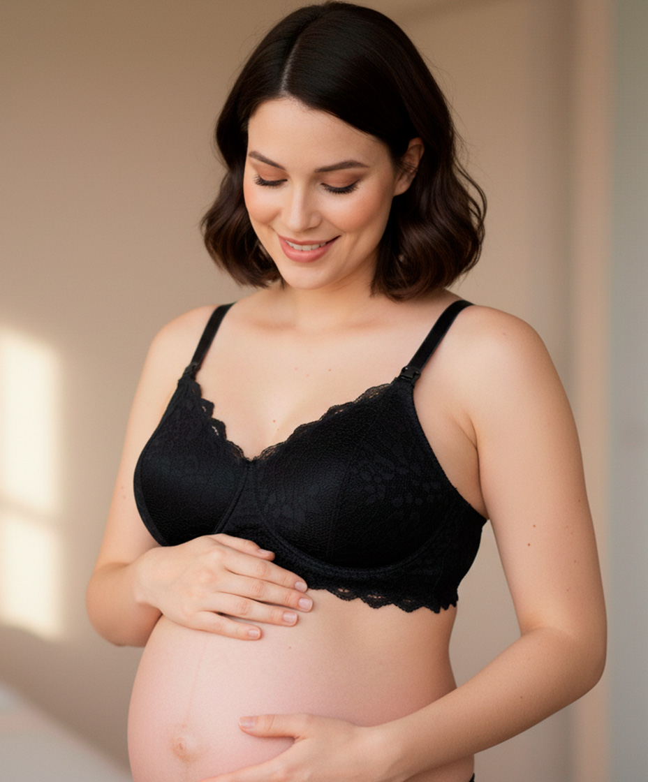 Sostén Maternal Julietta, Broche Lactancia, Encaje, Negro 13