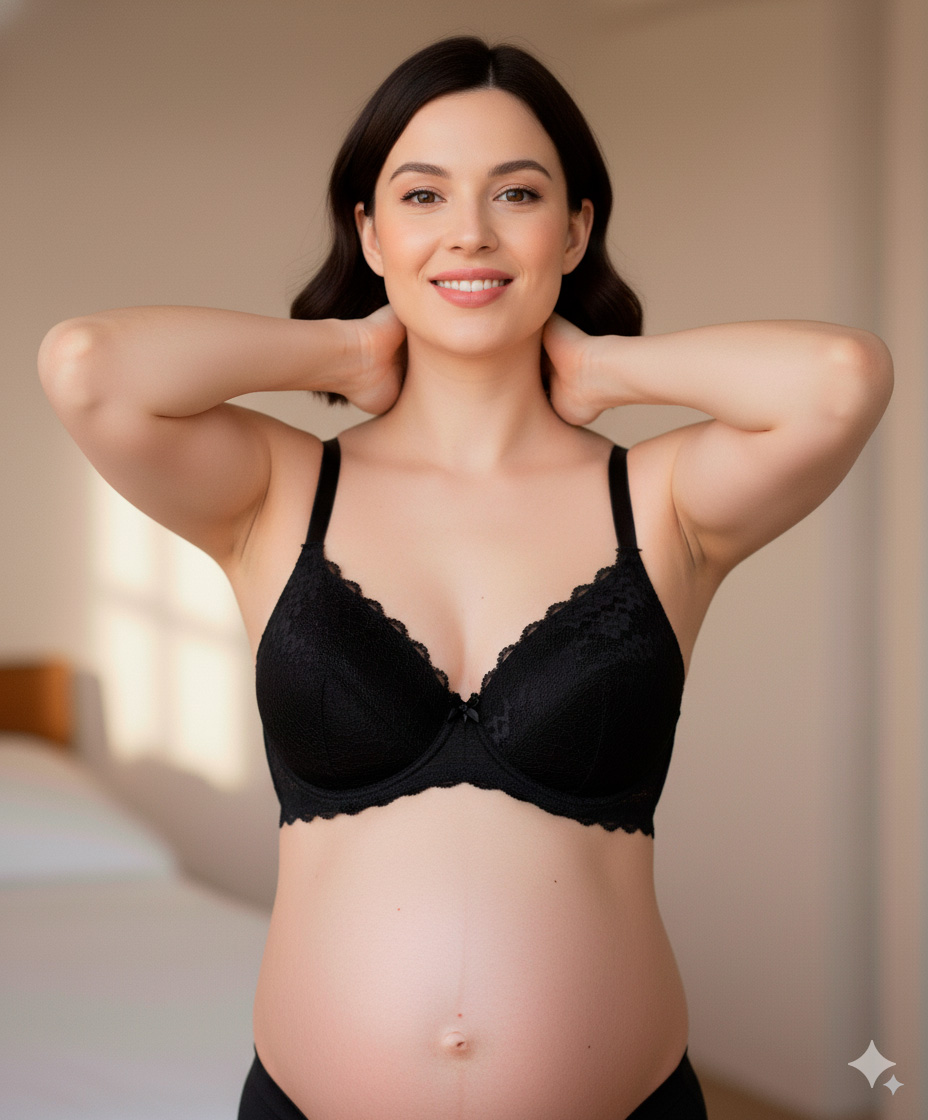 Sostén Maternal Julietta, Broche Lactancia, Encaje, Negro 10