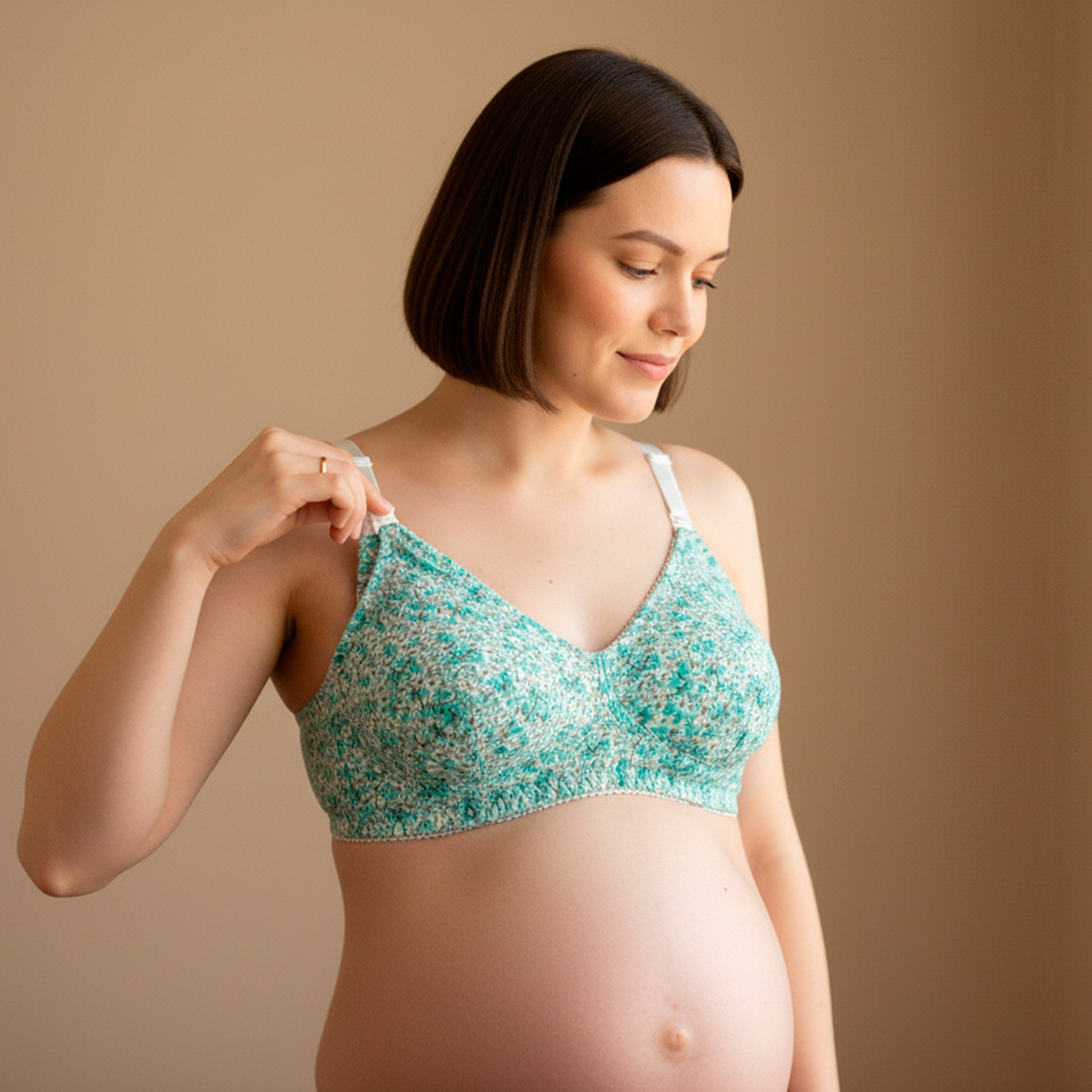 Sostén Maternal Julietta, Broche Lactancia, Algodon, VerdeFloreado 1