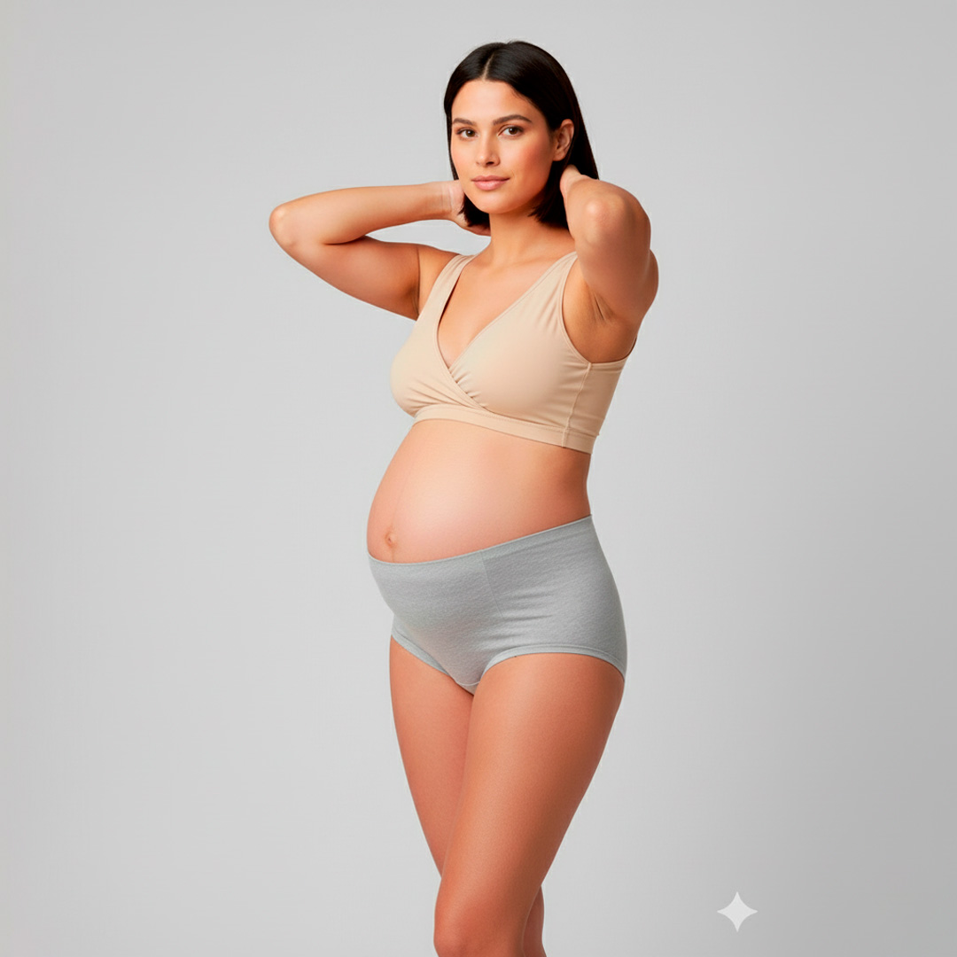 Calzón Maternal CorteAlto, Algodon Postparto Sin Elasticos, Gris 7