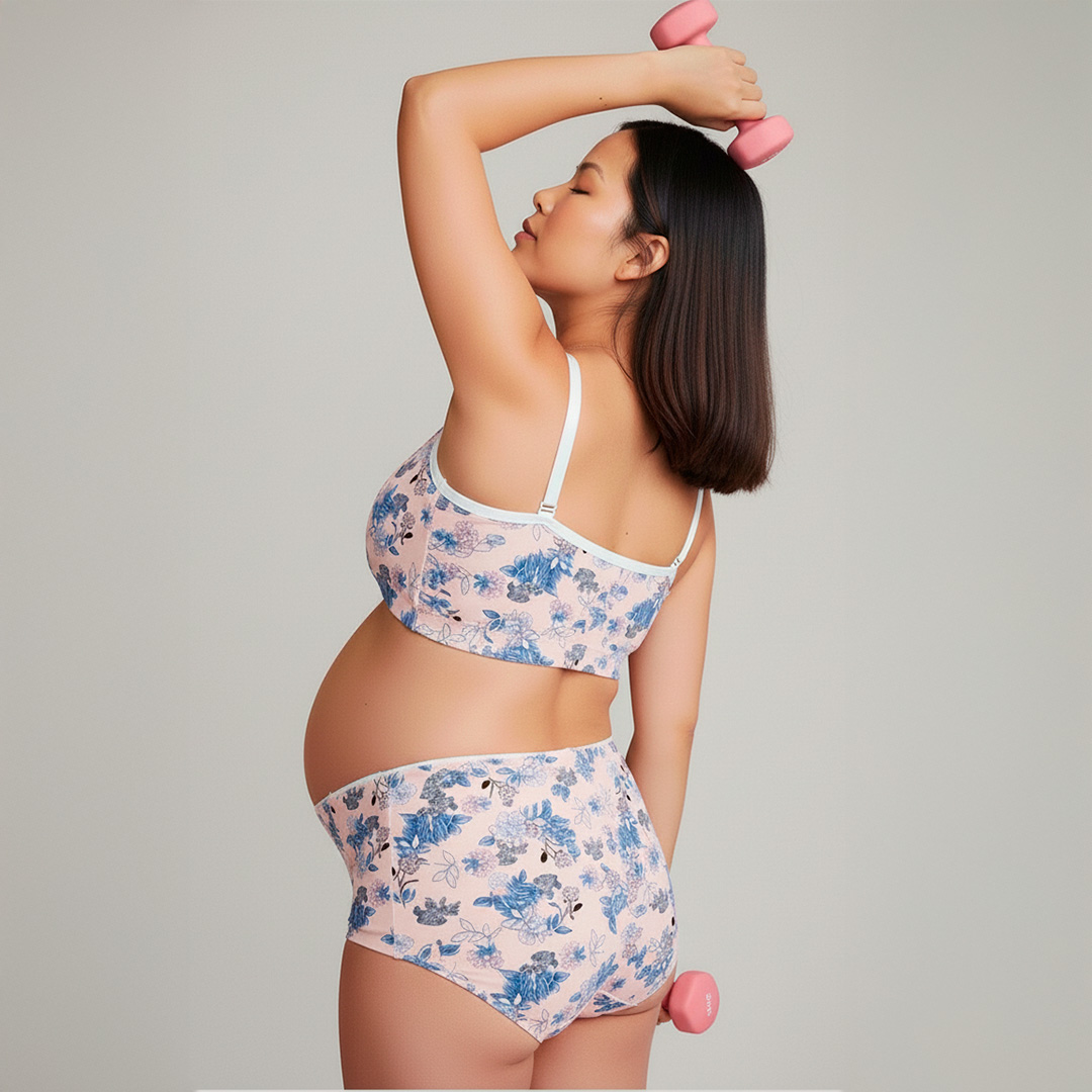 Conjunto Maternal Deportivo, Calzon CorteAlto, Sostén Lactancia Diana, RosadoFloreado 8