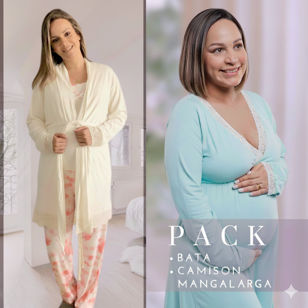 Pack Bata, Camisón Maternal MangaLarga 1