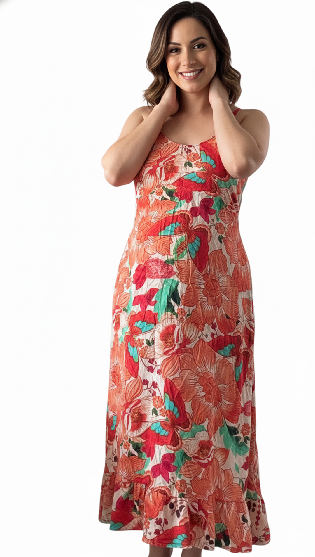 Vestido Maternal Tiritas Broche y Top Lactancia, NaranjaFloresBlanca 7