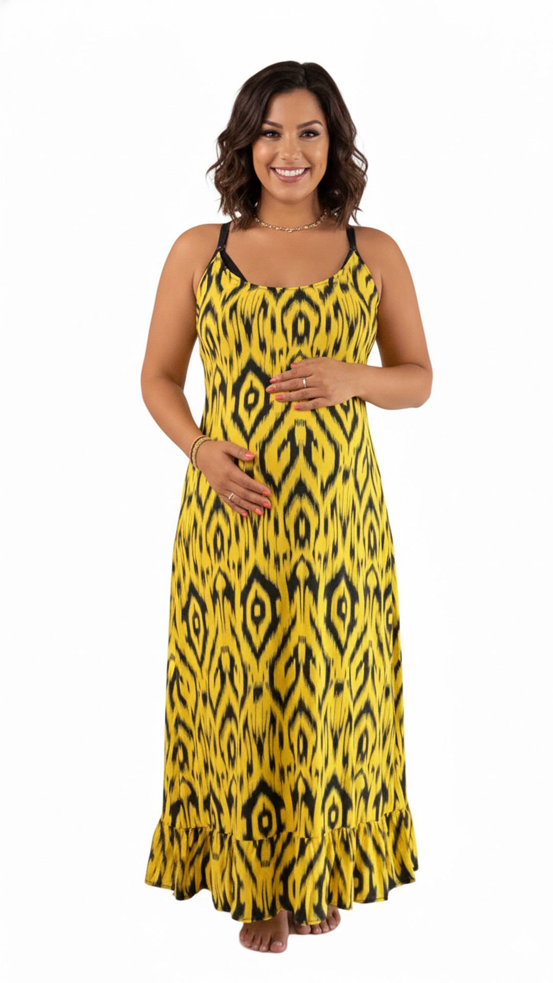 Vestido Maternal Tiritas Broche y Top Lactancia, AmarilloKokos 2