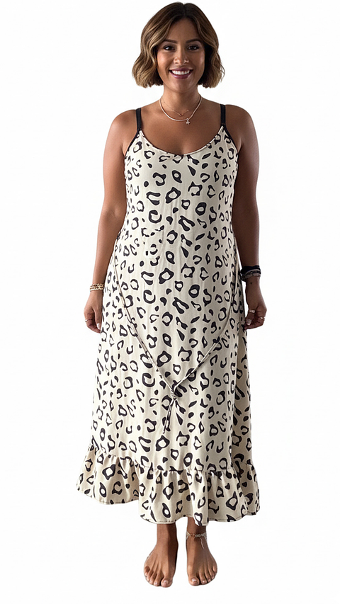 Vestido Maternal Tiritas Broche y Top Lactancia, CremaAdornosNegro