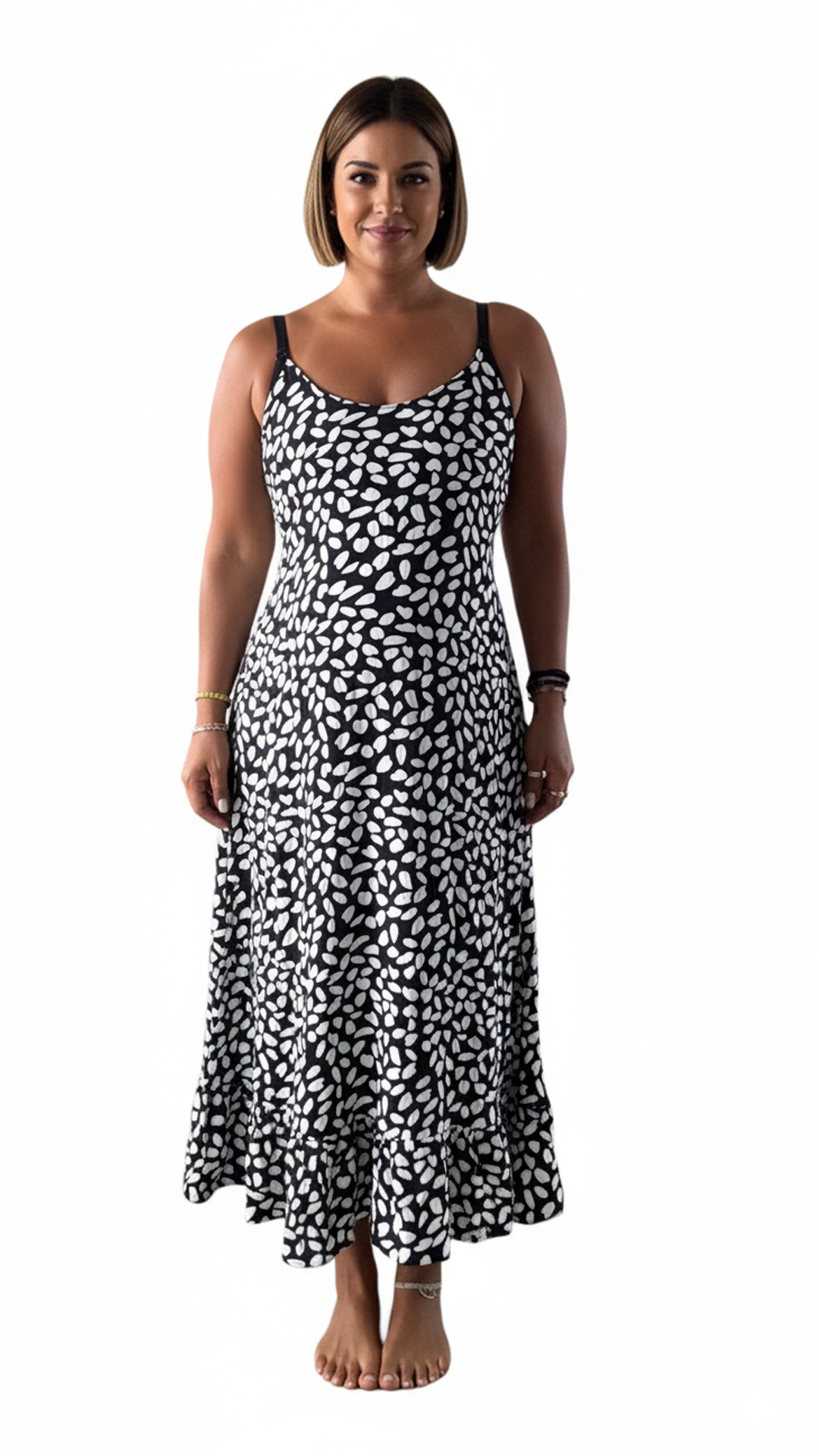 Vestido Maternal Tiritas Broche y Top Lactancia, NegroPiedrasBlancas 1