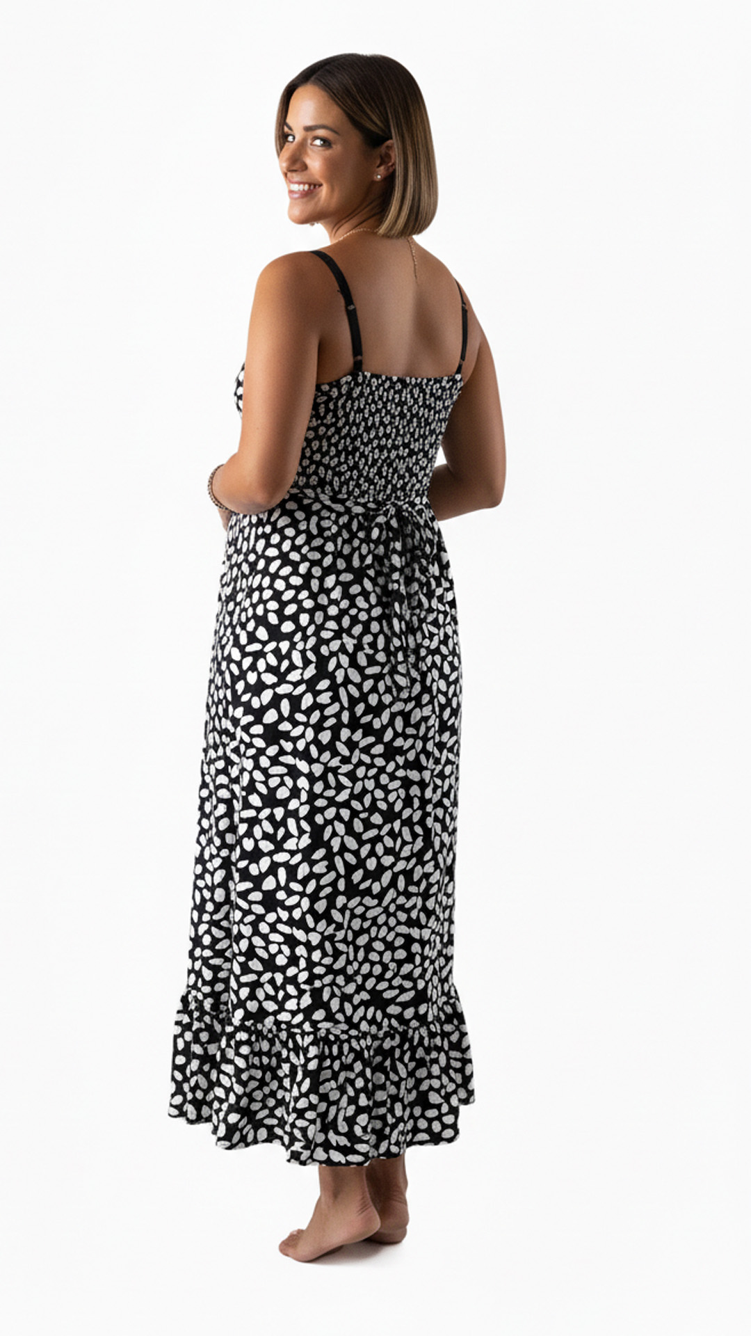 Vestido Maternal Tiritas Broche y Top Lactancia, NegroPiedrasBlancas 2