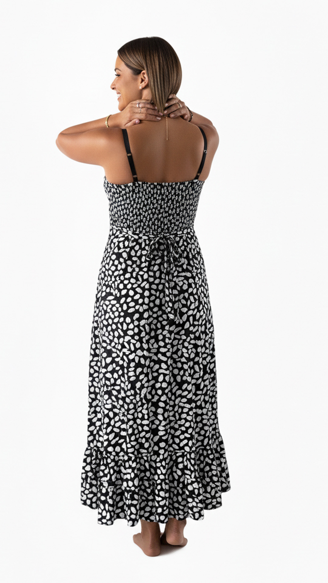 Vestido Maternal Tiritas Broche y Top Lactancia, NegroPiedrasBlancas 4