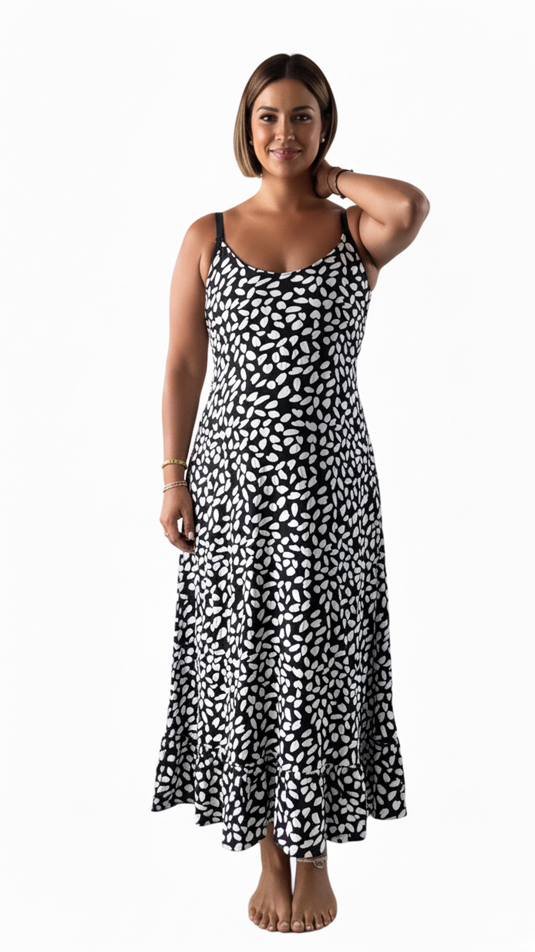 Vestido Maternal Tiritas Broche y Top Lactancia, NegroPiedrasBlancas 6