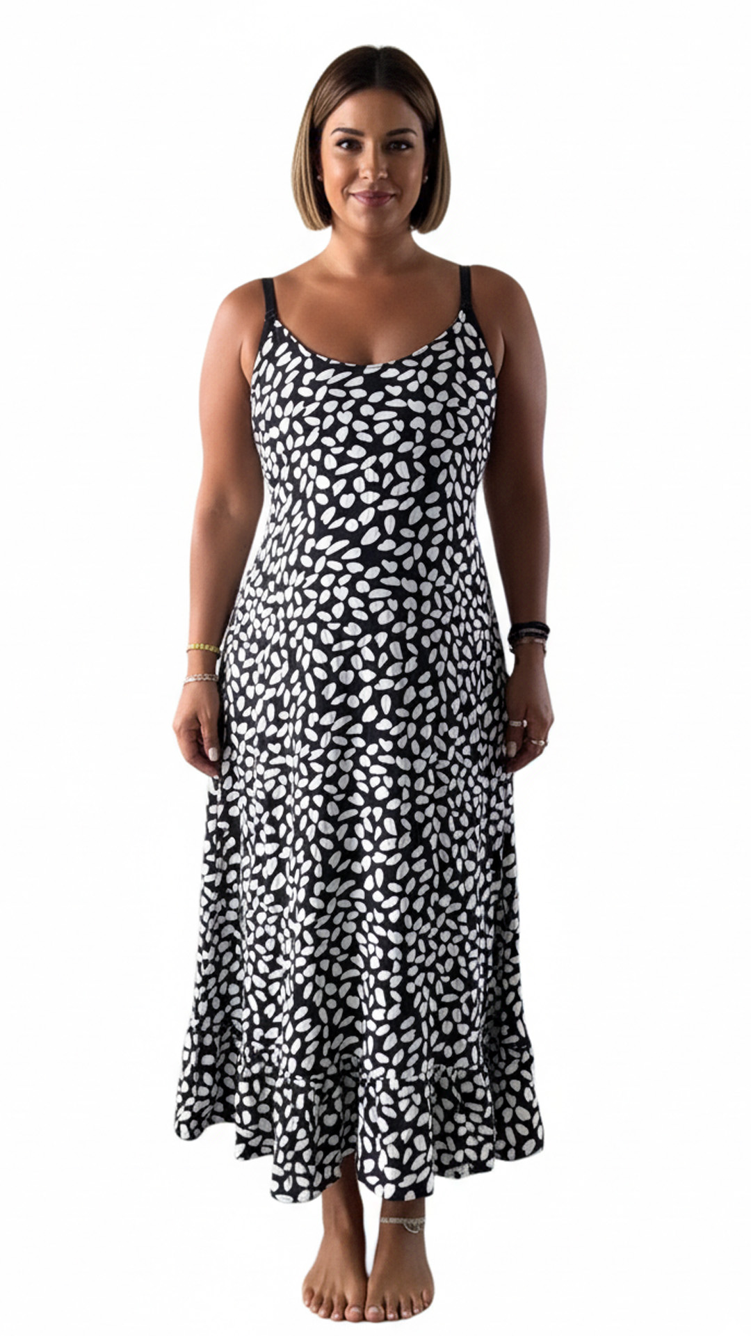 Vestido Maternal Tiritas Broche y Top Lactancia, NegroPiedrasBlancas 10