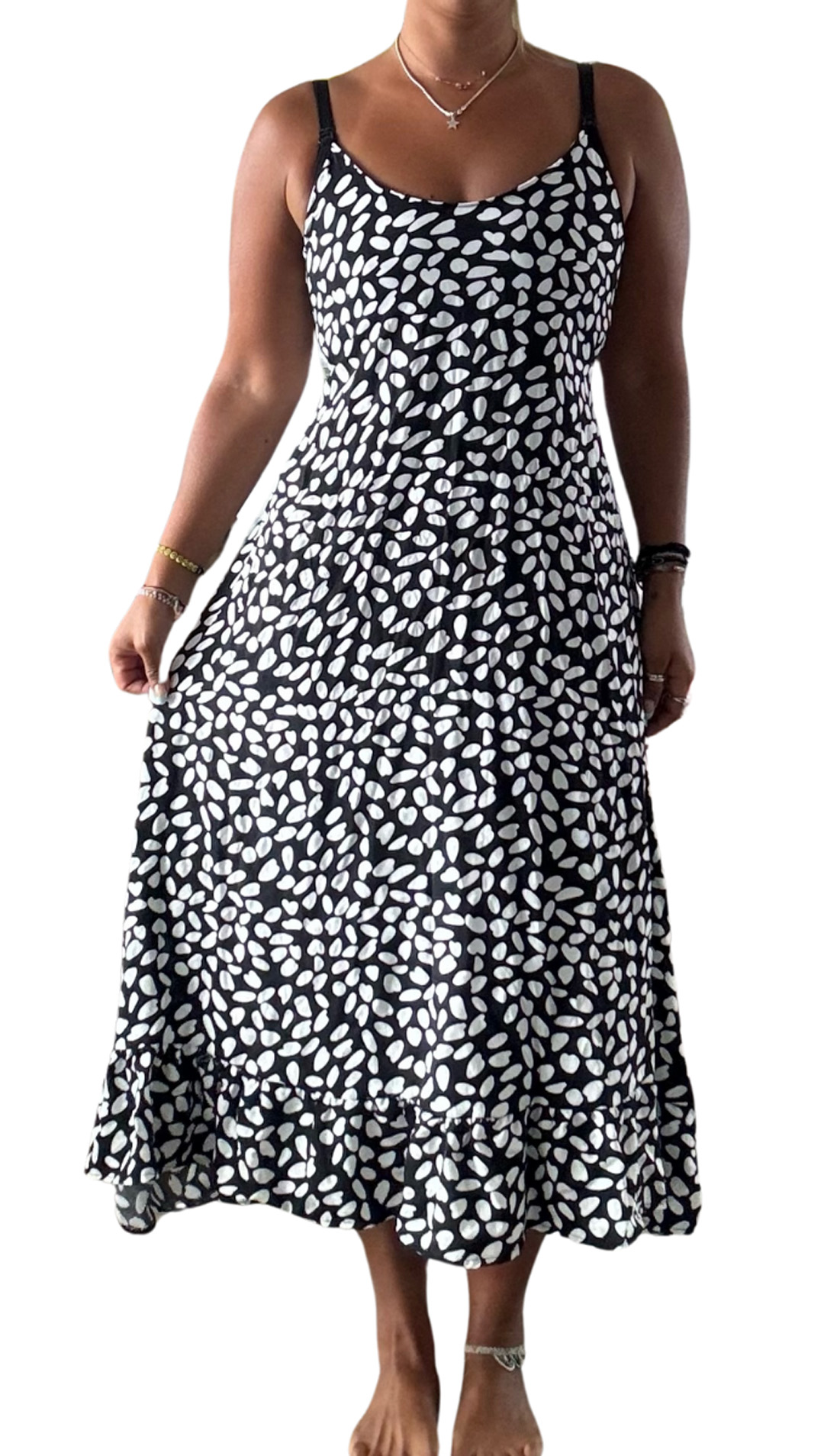 Vestido Maternal Tiritas Broche y Top Lactancia, NegroPiedrasBlancas 12