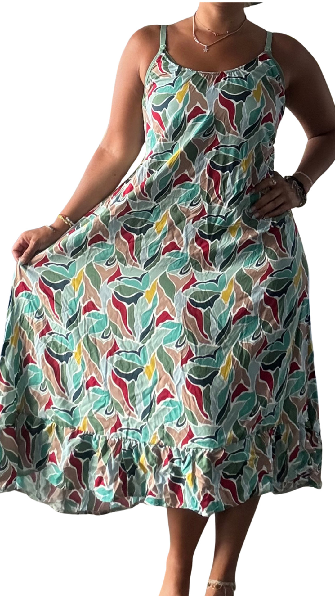 Vestido Maternal Tiritas Broche y Top Lactancia, VerdeMultiFlores 13