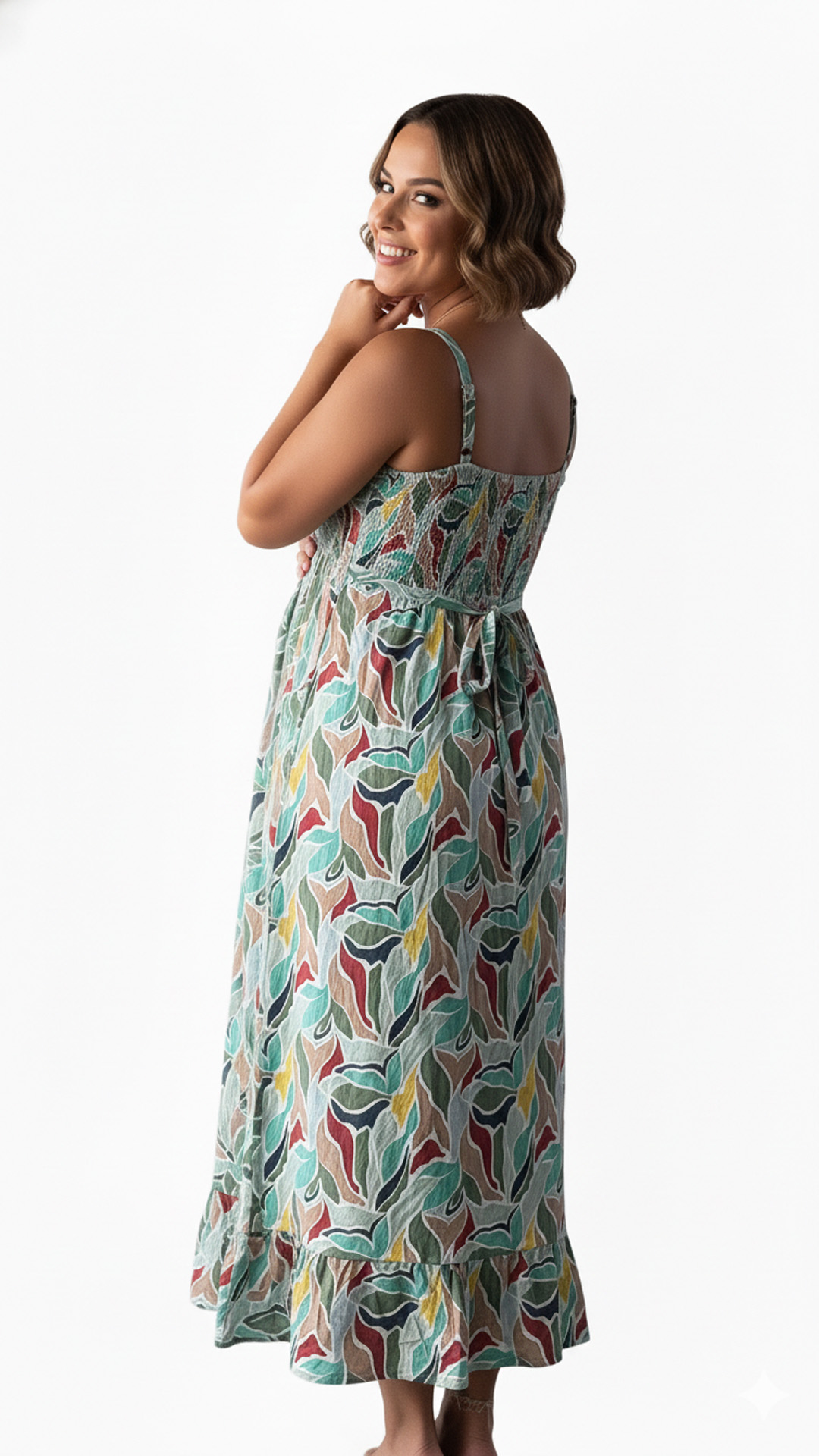 Vestido Maternal Tiritas Broche y Top Lactancia, VerdeMultiFlores 6