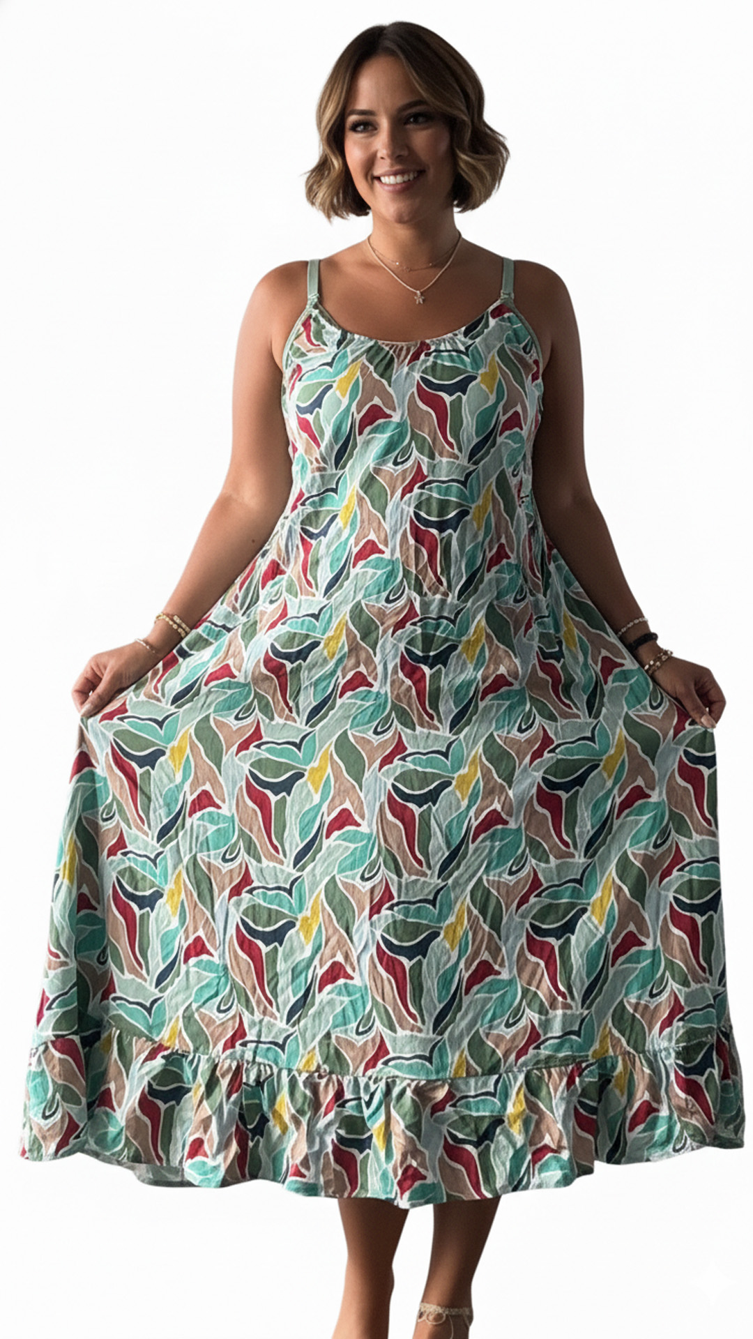 Vestido Maternal Tiritas Broche y Top Lactancia, VerdeMultiFlores 7