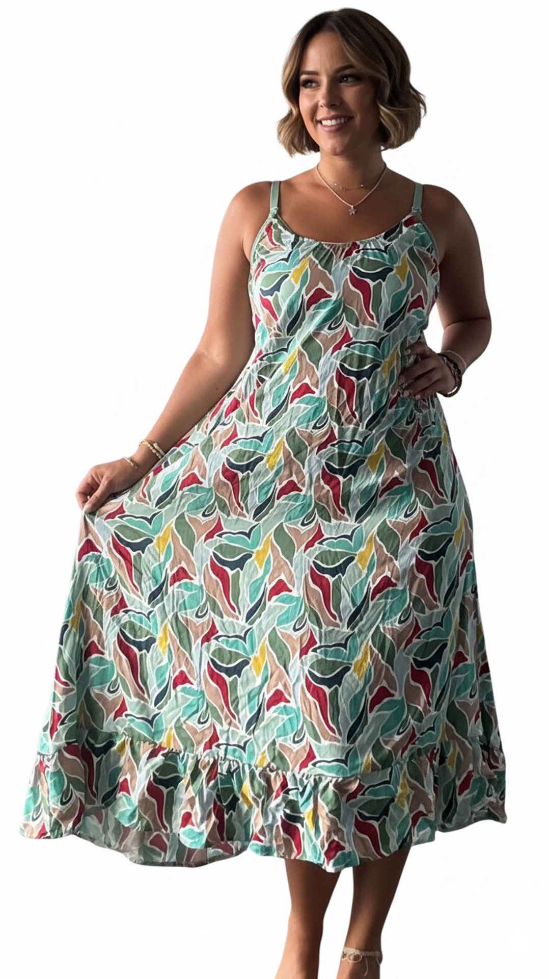 Vestido Maternal Tiritas Broche y Top Lactancia, VerdeMultiFlores 2