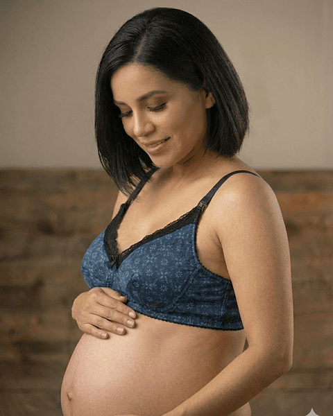 Sostén Maternal Julietta, Broche Lactancia, Encaje, AzulFlores