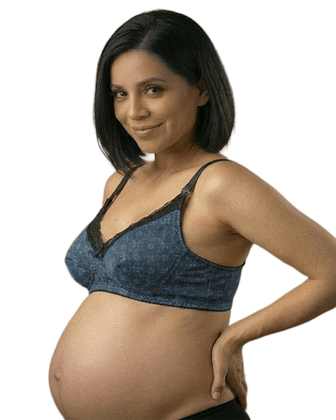 Sostén Maternal Julietta, Broche Lactancia, Encaje, AzulFlores