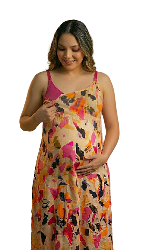 Vestido Tiritas: Libertad, Estilo & Lactancia (Crema /Fusia Detalle)