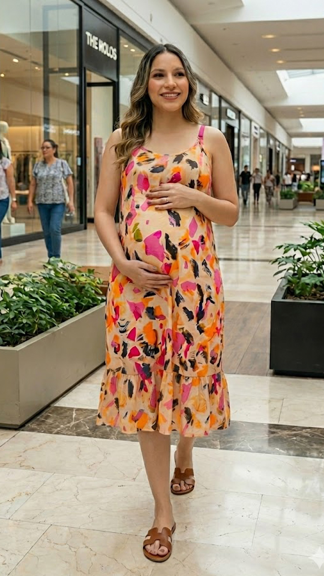 Vestido Maternal Tiritas Broche y Top Lactancia, CremaFucsiaDetalle 18