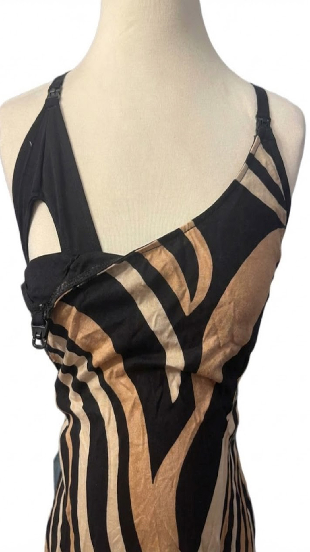 Vestido Maternal Tiritas Broche y Top Lactancia, NegroBeigeMarron 18