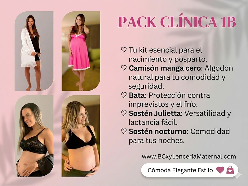 Pack Clinica 1B, Bata, Camisón Manga Cero, Sostén Julietta y Top