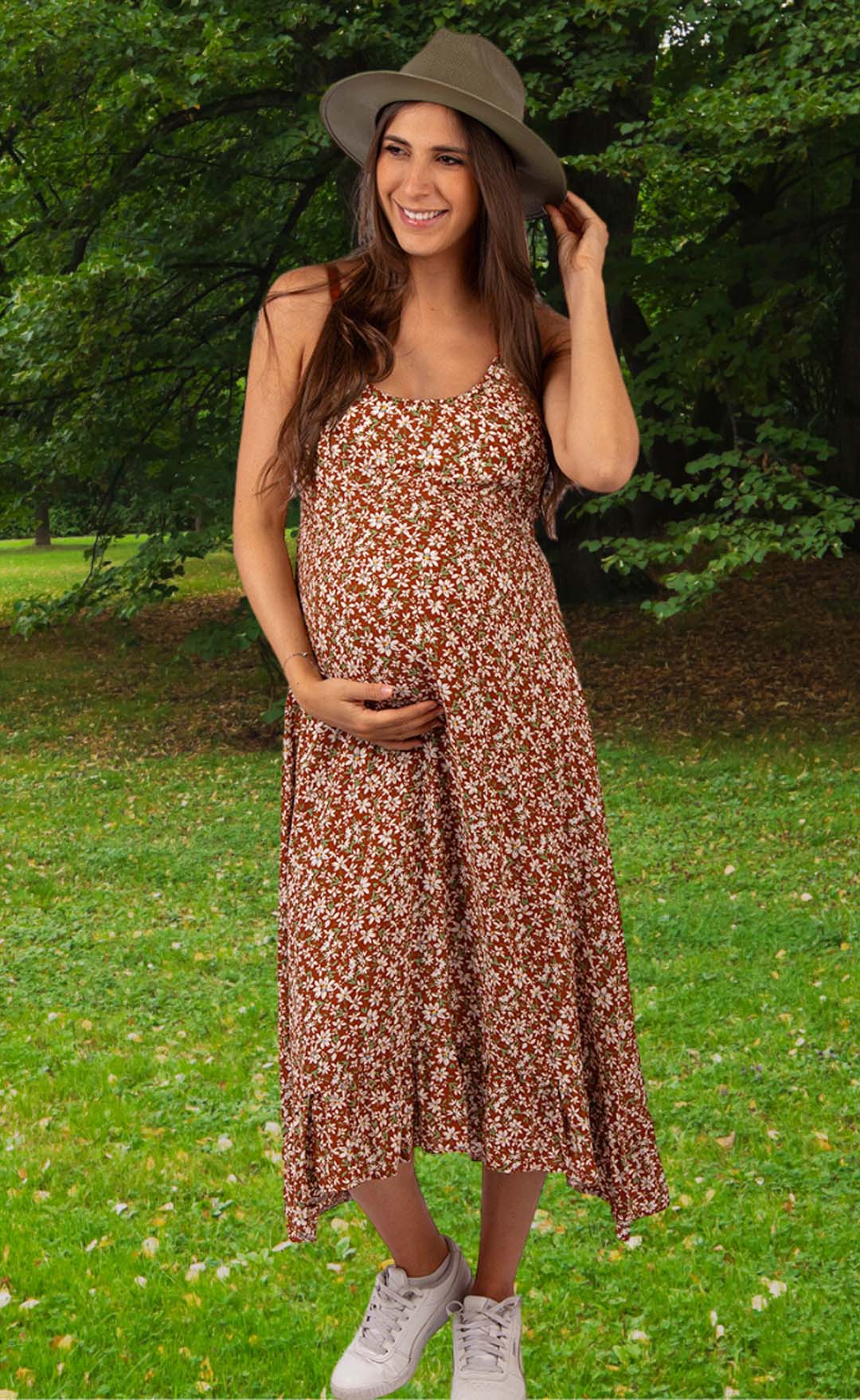 Vestido Maternal Tiritas Broche y Top Lactancia, MarronFlores 16