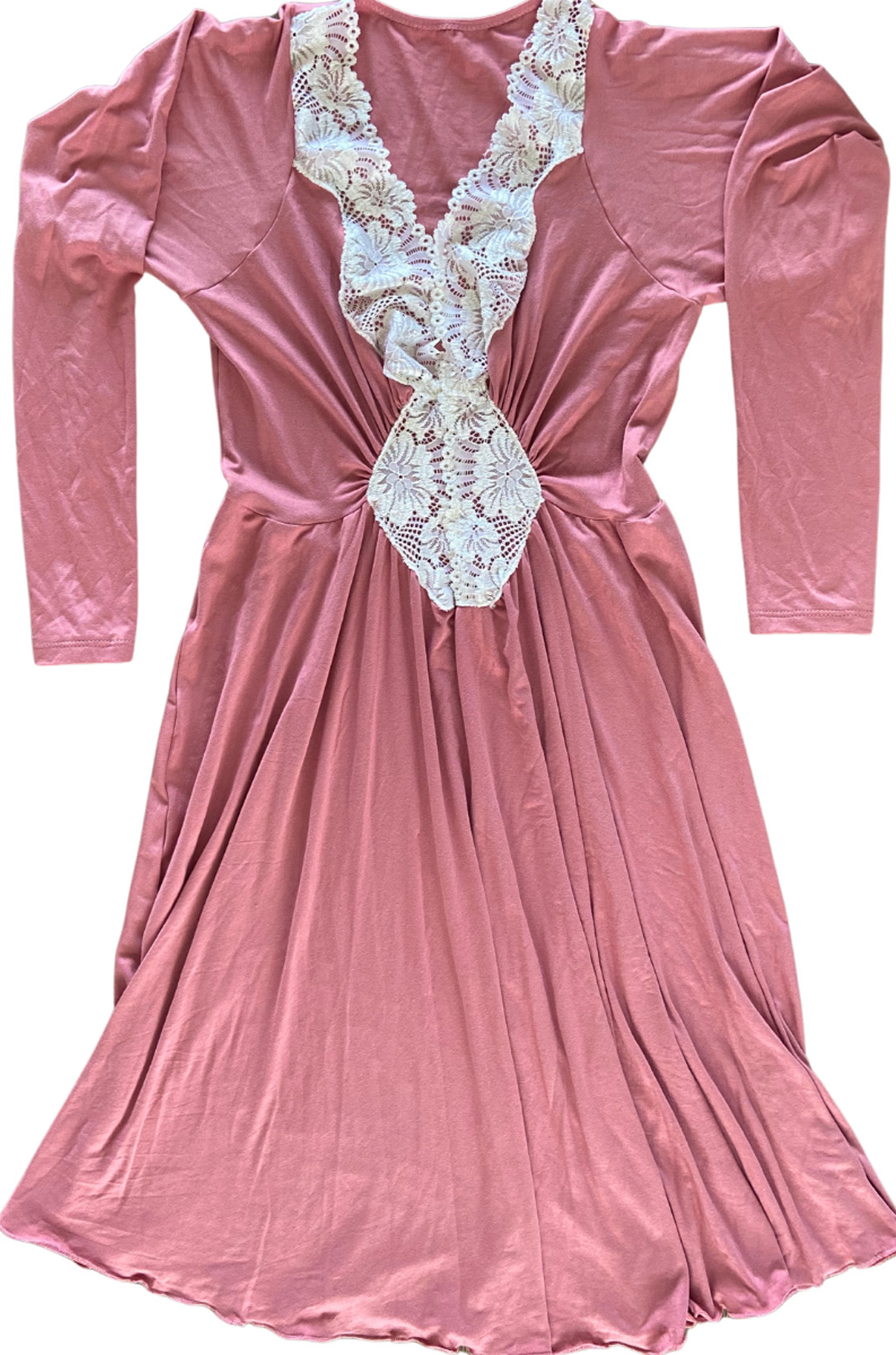 Camisón Maternal Encaje, MangaLarga, Sistema Lactancia, PaloRosa 10