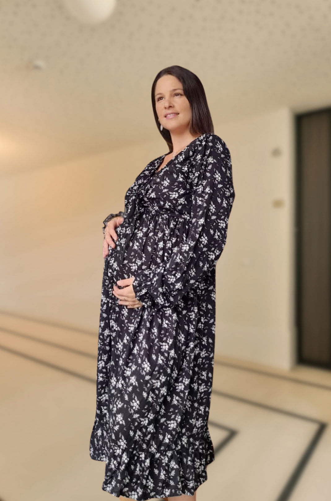 Vestido Maternal Lazo, Sistema Lactancia, AzulFloreado 14