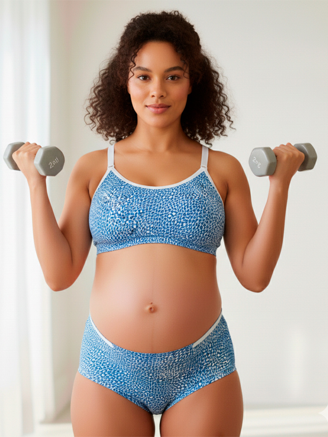 Conjunto Maternal Deportivo, Calzon CorteAlto, Sostén Lactancia Diana, AzulPunteado 11