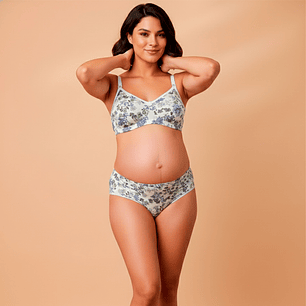 Conjunto Maternal Deportivo, Calzon CorteAlto, Sostén Lactancia Diana, AmarilloFloreado