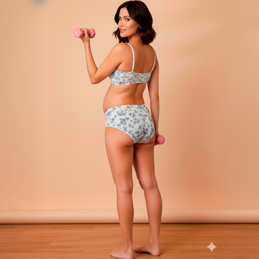 Conjunto Maternal Deportivo, Calzon CorteAlto, Sostén Lactancia Diana, AmarilloFloreado 10