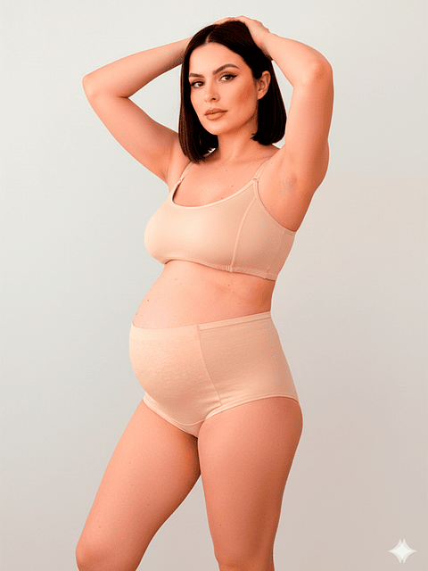 Conjunto Maternal Deportivo, Calzon CorteAlto, Sostén Lactancia Diana, Beige