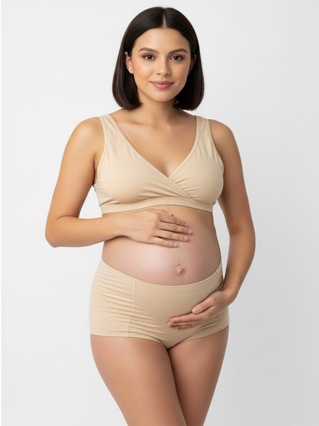Conjunto Maternal Deportivo, Calzon CorteAlto, Sostén Lactancia Diana, Beige 4