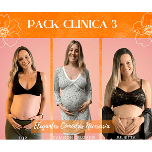Pack Clínica3 (Camisón Cruzado MangaLarga, Sostén Julieta y Top)