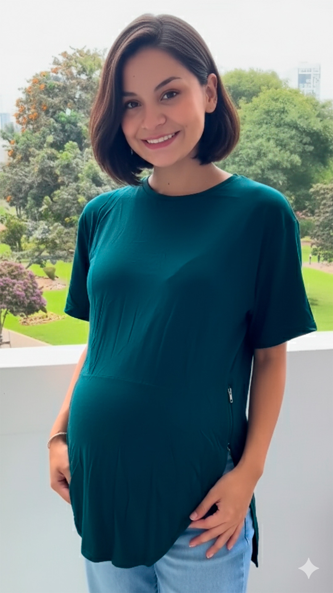 Polo Maternal MangaCorta, Lactancia Cierres Ocultos Laterales, Algodon VerdeMilitar 1