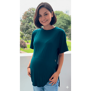 Polo Maternal MangaCorta, Lactancia Cierres Ocultos Laterales, Algodon VerdeMilitar